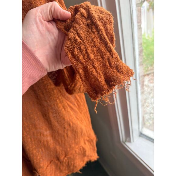 Free People Ocean Air Hacci Top Large Copper Orange Bohemian Long Sleeve - Picture 5 of 9